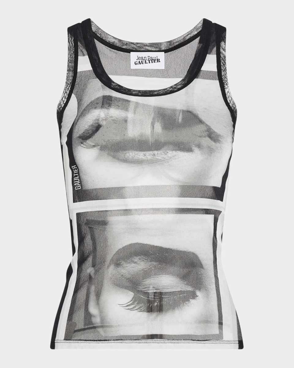 Eyes And Lips Print Mesh Tank Top